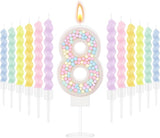 MTLEE Number 8 Birthday Candle with 12 Pcs Spiral Candles for Girls