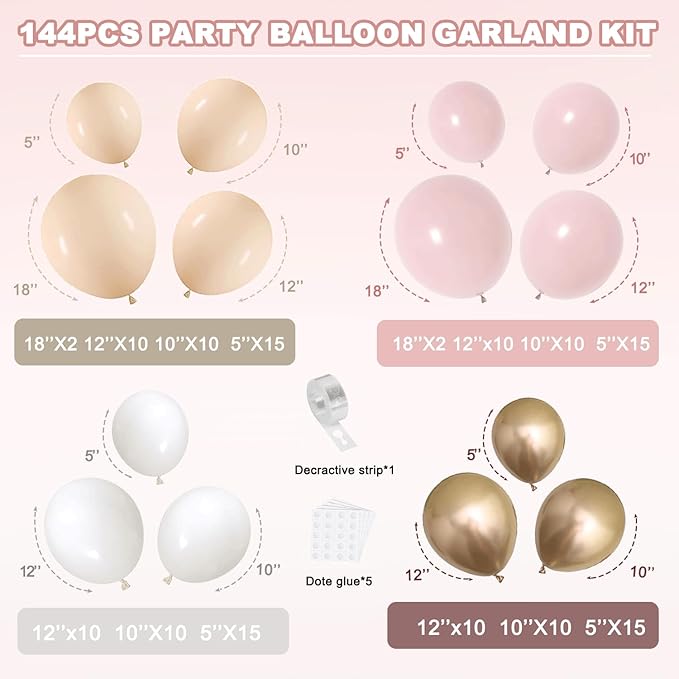 Dusty Pink White Nude Balloon Arch Kit Pink and Gold Balloons With