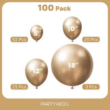 PartyWoo Metallic Gold Balloons 100pcs Different Sizes of 18 12 10 5