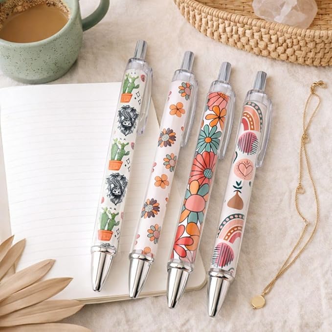 8PC Boho Pens Bohemian Rainbow Hippie Daisy Floral Cactus Highland