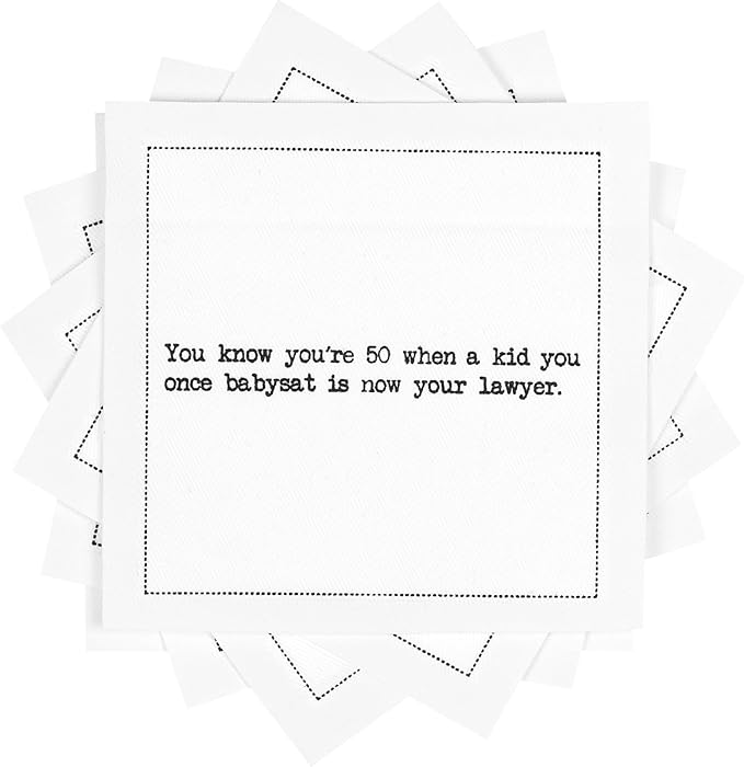 Five Star Funny 50th Birthday Quotes | White Cotton Cocktail Napkins