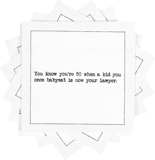 Five Star Funny 50th Birthday Quotes | White Cotton Cocktail Napkins