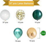Green and Gold Balloons, 67Pcs 12 inch Metallic Green Gold Confetti