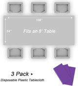 QIKSION Purple Plastic Table Cloth Disposable 3 Pack, 54 x 108 Inch