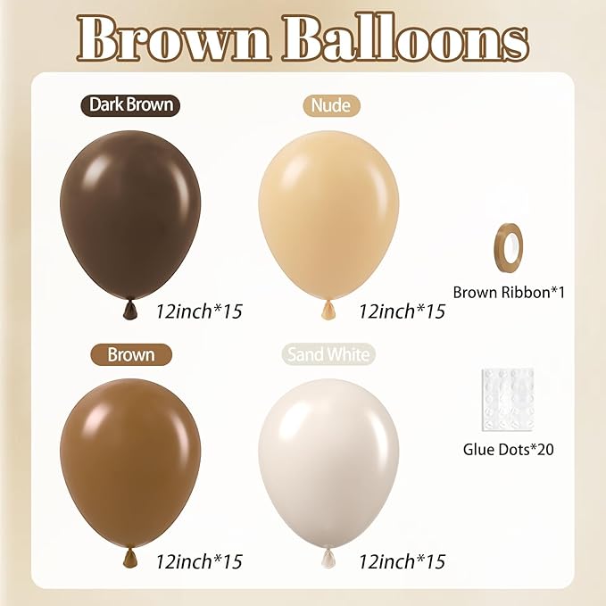 60pcs Brown Balloons 12inch with Dark Brown Coffee Nude Sand White