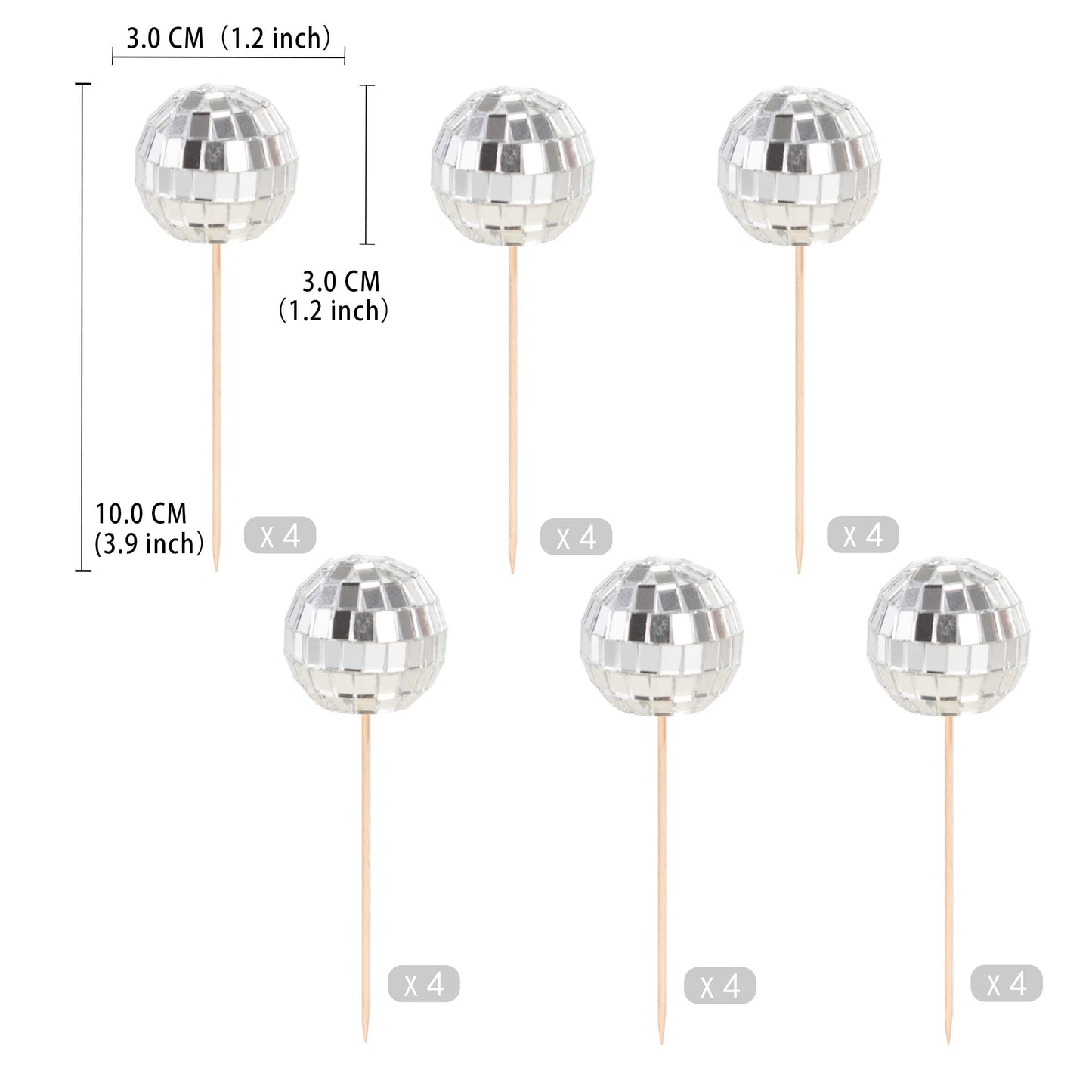 Gexolenu 24 Pcs Disco Ball Cupcake Toppers, NO DIY Silver Disco Ball