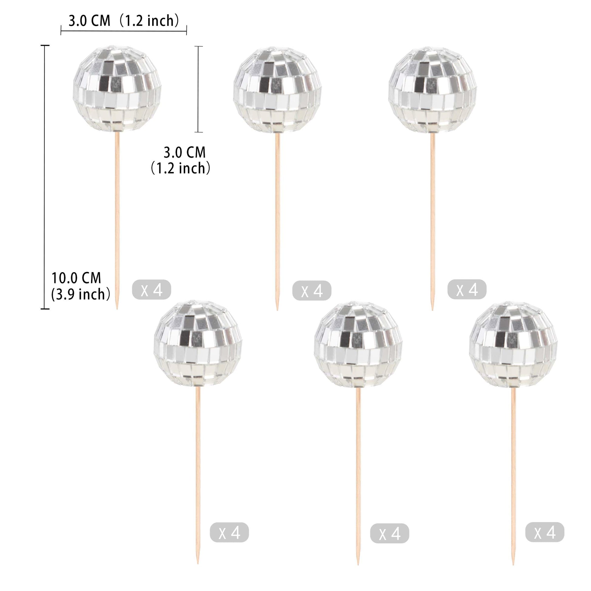 Gexolenu 24 Pcs Disco Ball Cupcake Toppers, NO DIY Silver Disco Ball