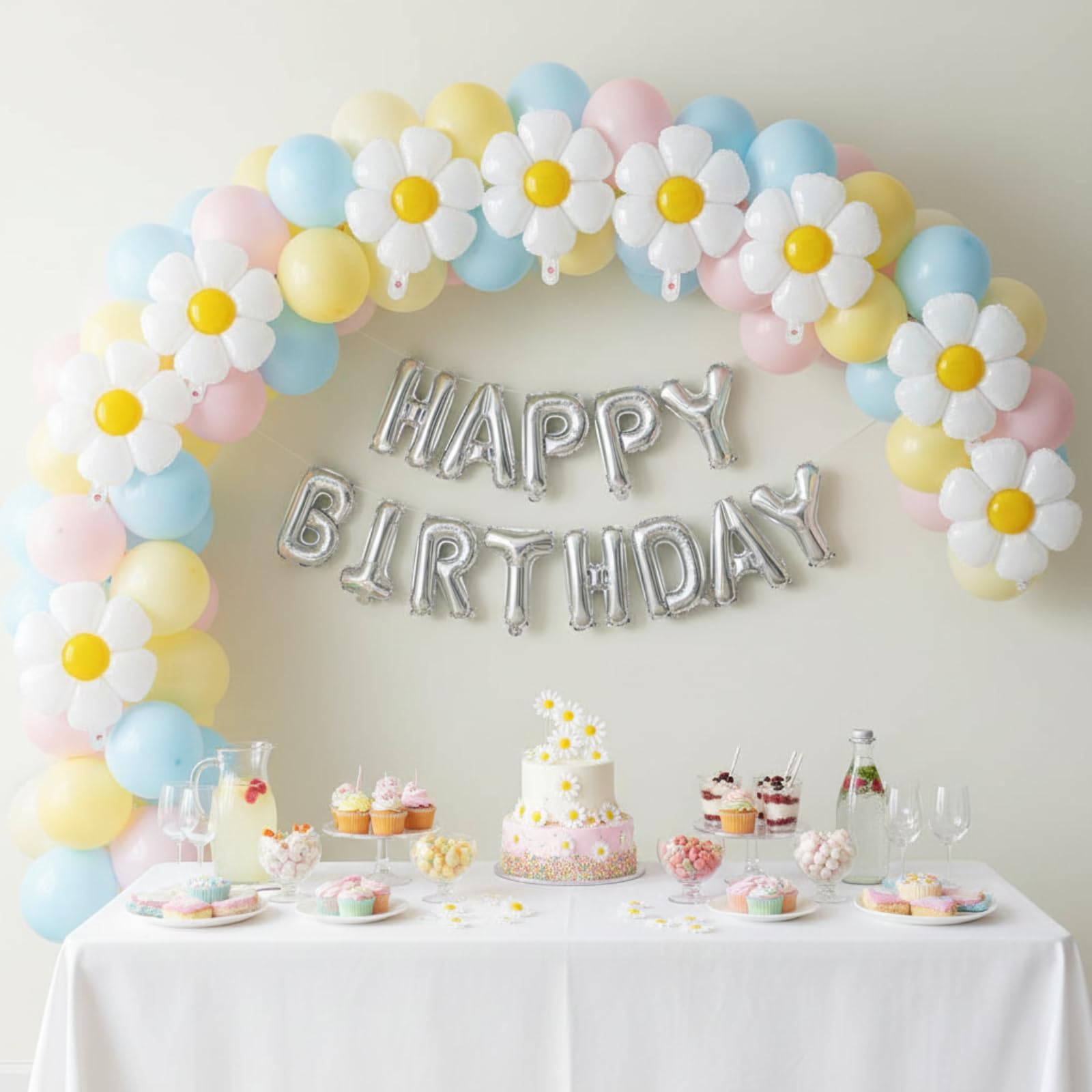 Sotiff 21 Pcs Flower Balloons Daisies Balloons White Groovy Flowe Whit