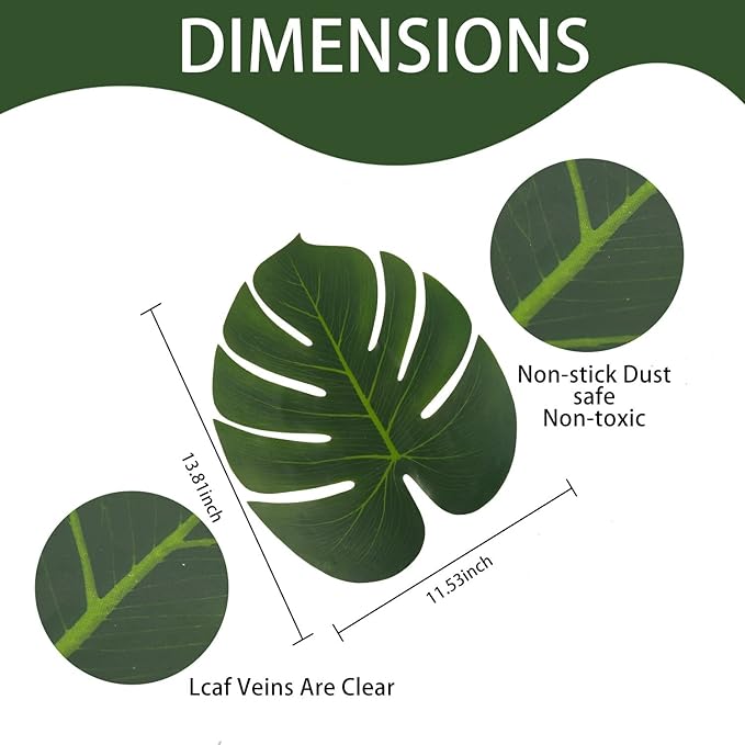 Heavyweight Large Rubber Palm Leaves 30 Pcs Tropical Decorations for