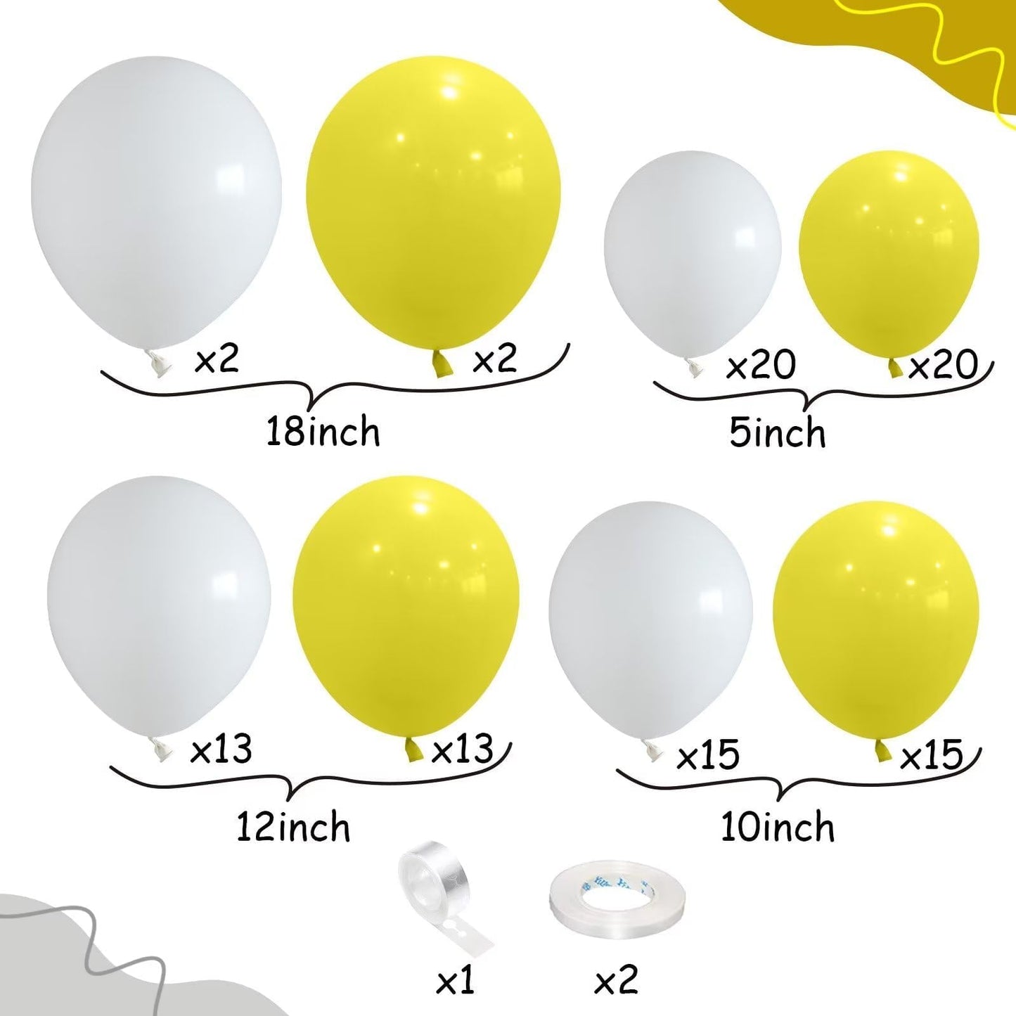 Yellow and White Balloon Arch Kit, 100pcs Matte Yellow White Balloon