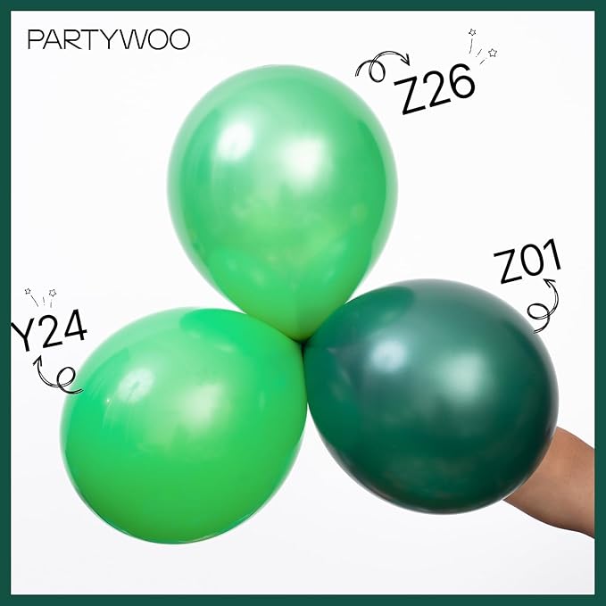 PartyWoo Pearl Dark Green Balloons 140pcs Different Sizes Pack of 18