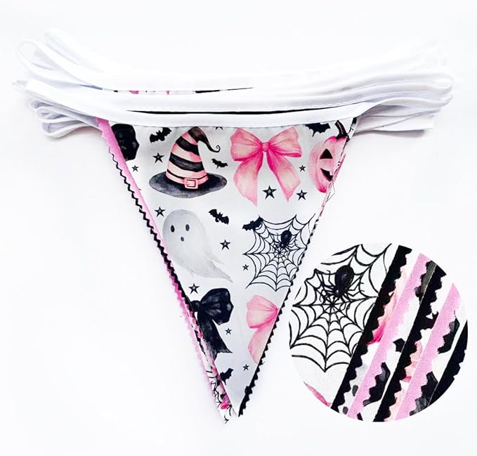 31Ft Pink Black Halloween Party Decorations Spider Bow Pumpkin Skull