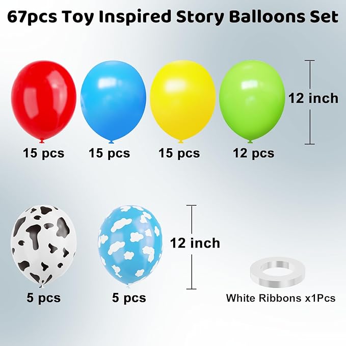 YMSZ Red Blue Green Yellow Latex Balloons, 67pcs 12 Inch Cow Print