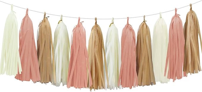 Retro Pink Tassel Garland for Boho Baby Shower Decorations Blush
