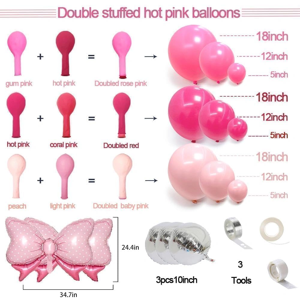 Pink Balloon Arch Kit Double Stuffed Peach Pink Bow Balloon Garland