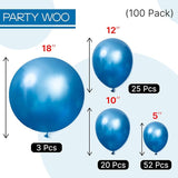 PartyWoo Metallic Blue Balloons 100pcs Different Sizes of 18 12 10 5
