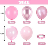 Pink Balloons Set, 60 Packs 12 Inch Metallic Chrome Pink Pearl