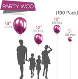 PartyWoo Metallic Hot Pink Balloons 100pcs Different Sizes of 18 12