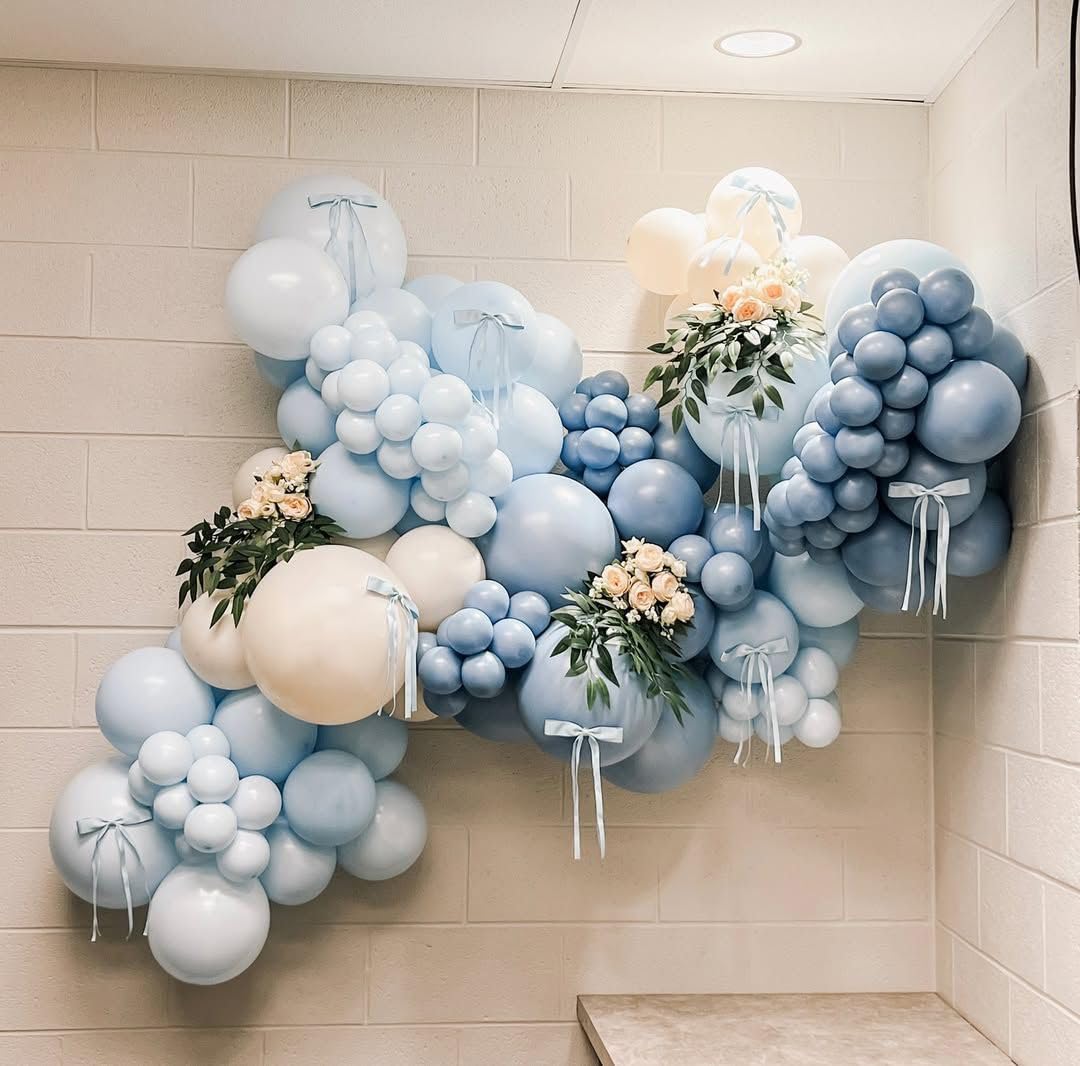 Dusty Blue Balloon Arch Kit, 162pcs Dusty Light Blue White and Clear