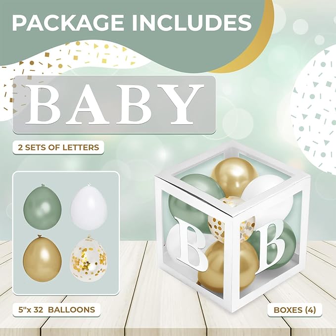 Baby Shower Boxes with Letters White Boxes with Sage Green Gold Gold