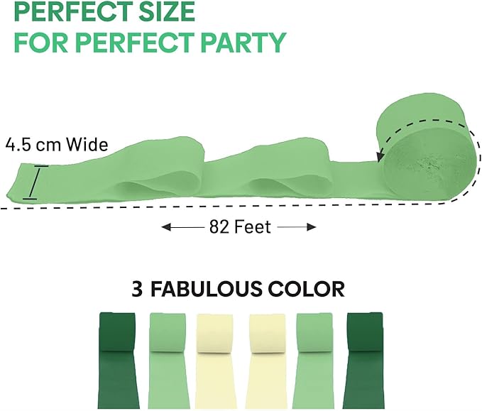 Captain Décor 6 Crepe Paper Streamers Rolls, 492ft Pack of 6 Green &