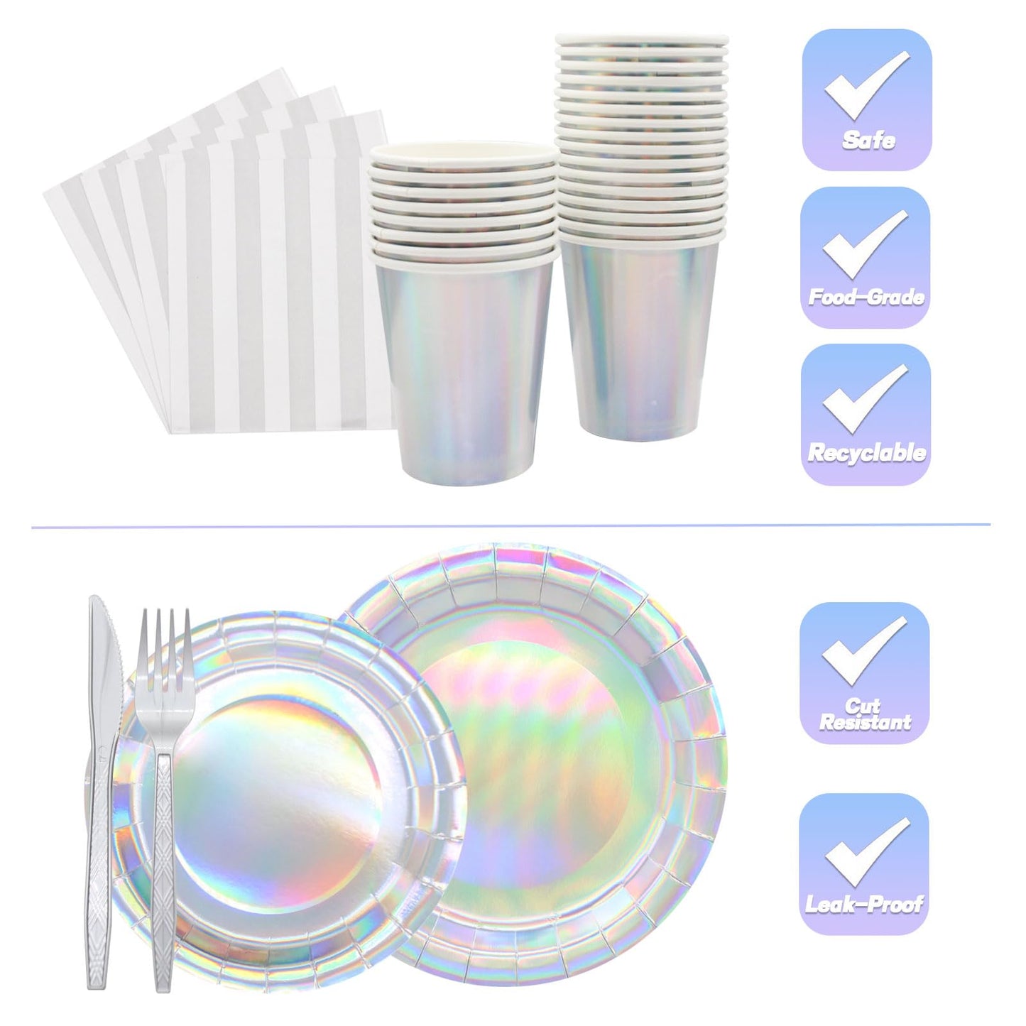 144pcs Iridescent Party Supplies Iridescent Party Tableware Set Serve