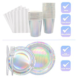 144pcs Iridescent Party Supplies Iridescent Party Tableware Set Serve
