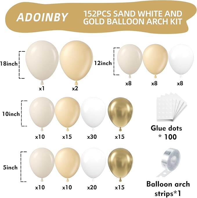 Sand White Gold Balloon Arch Kit, 140Pcs Beige Nude White Balloon