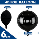 Metallic Black Round Foil Balloons, 22" Large 4D Sphere Mylar Balloons