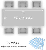 QIKSION Light Blue Gingham Tablecloth Disposable 6 Pack, 54 x 108
