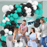 Teal Blue Black White Balloon Garland Arch Kit, 122PCS Teal Blue White