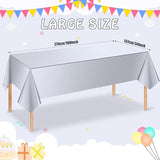 3 Pack Silver Plastic Tablecloth, Disposable Rectangle Table Covers,