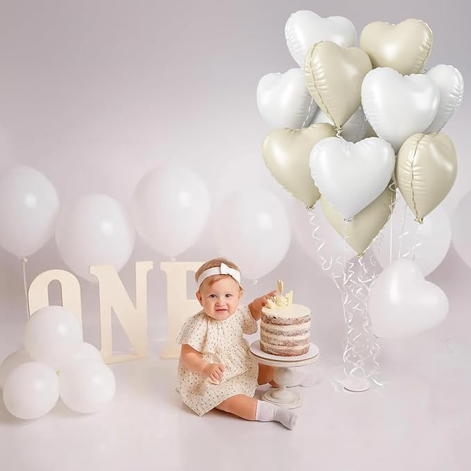 Cream Heart Foil Balloon, 18 Inch Sand White Heart Shape Foil