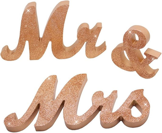 Mr & Mrs Wedding Sign Decorative Letters Rustic Elegant Rose Gold