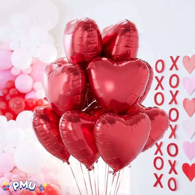 10Pcs 18 Inch Red Heart Balloons Valentine's Day Heart Shape Foil
