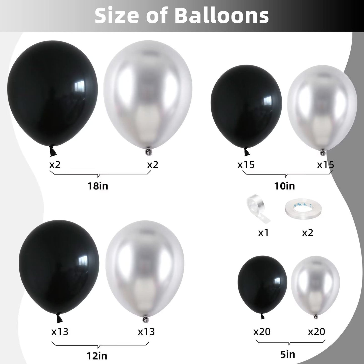 Black and Silver Balloon Garland Kit, Metallic Silver and Black