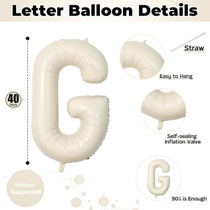 40 Inch Beige Big Bro Balloons Letter, Large Cream White Sand Big Bro
