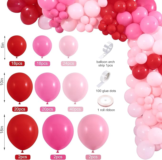 150Pcs Valentine's Day Balloon Garland Arch Kit Pink Red Rose Red