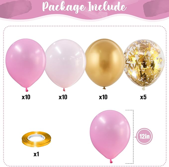 Pink Gold Balloons Set 12 Inch Matte Pink Pastel Baby Pink Metallic