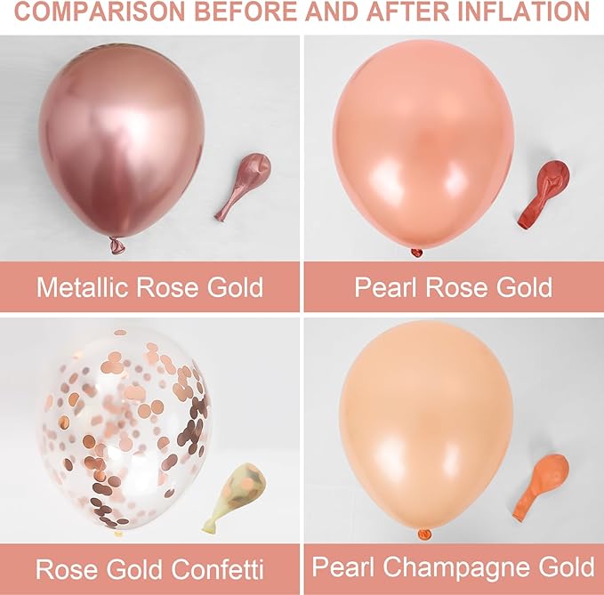 Dagelar Rose Gold Balloons Set, Pearl Champagne Gold Rose Gold and