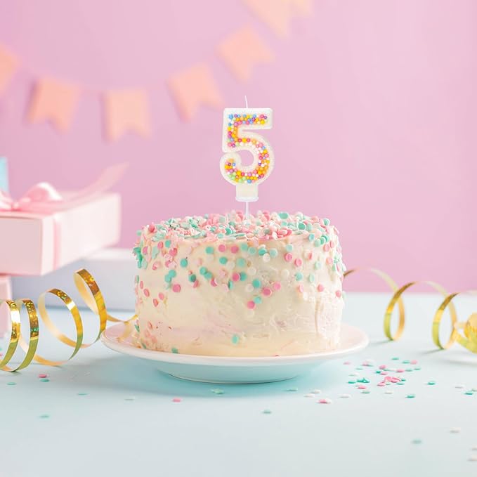 Number 5 Birthday Candle - Colorful Macaron Candles, 5 Candle