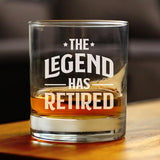 The Legend Has Retired Whiskey Rocks Glass Funny Retirement Gifts