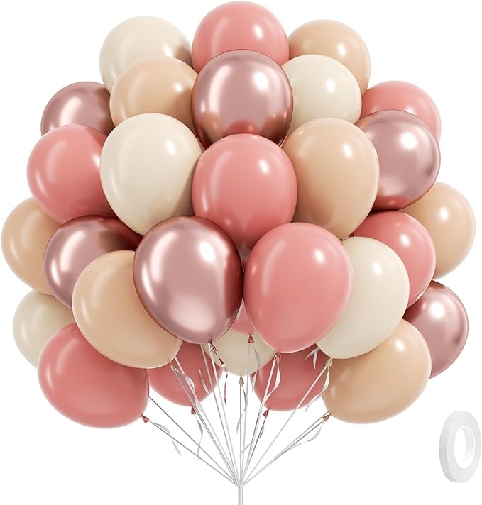 60pcs Dusty Pink Balloons, Blush Pink Dusty Rose Nude Ivory White
