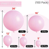 PartyWoo Baby Pink Balloons 100 pcs Different Sizes of 36 18 12 10 5