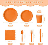 Vyntra 175 Pcs Orange Disposable Paper Plates and Napkins Set for 25,