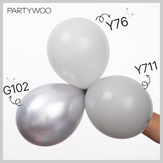 PartyWoo Gray Balloons 100 pcs Different Sizes of 18 12 10 5 Inch
