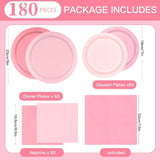 180Pcs Pink Paper Plates Party Supplies Boho Paper Plates and Napkins