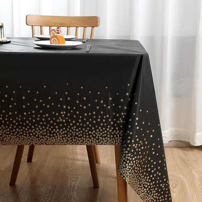 4 Packaging Black and Gold Plastic Tablecloth, 54 "x108 Rectangular