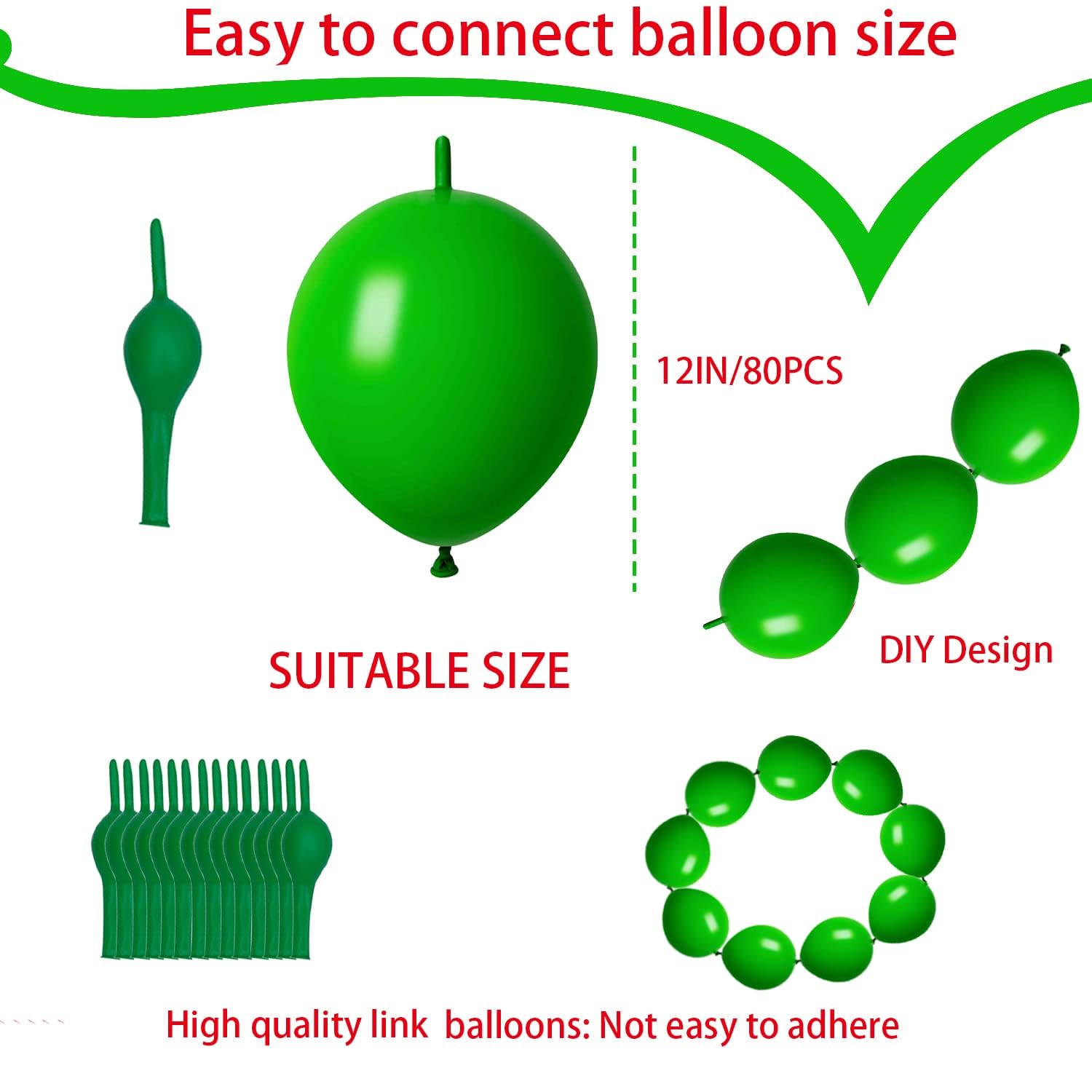 ADIDO EVA Link Balloons Red and Green 12 Inch Quick Link Balloon 80