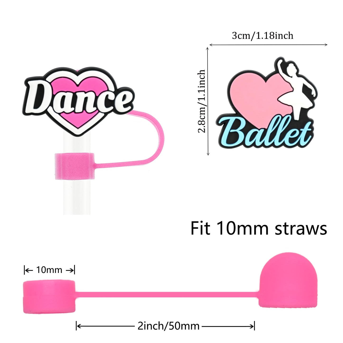 30 Pack Ballet Straw Covers Cap for Tumblers, 10mm Cute Dust-Proof